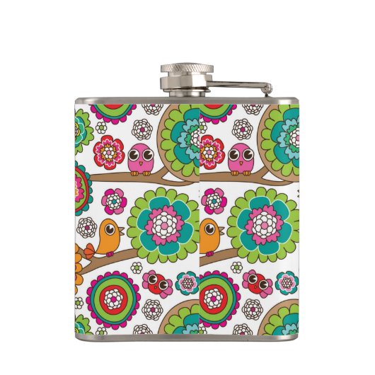 Gekritzel-Blumen-Hintergrundmuster Flachmann (Rückseite)