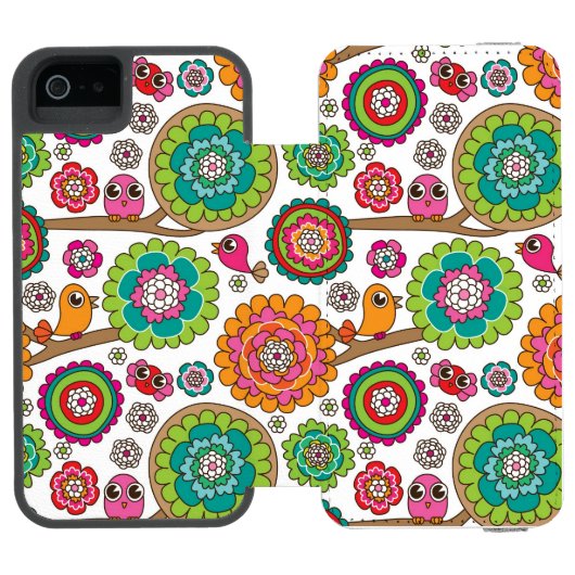 Gekritzel-Blumen-Hintergrundmuster Incipio iPhone Geldbeutel-Hülle (Folio Geöffnet)