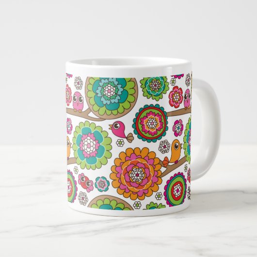 Gekritzel-Blumen-Hintergrundmuster Jumbo-Tasse (Vorderseite Rechts)