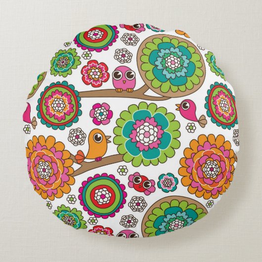 Gekritzel-Blumen-Hintergrundmuster Rundes Kissen (Vorderseite)