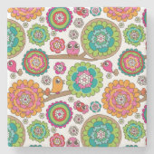 Gekritzel-Blumen-Hintergrundmuster Steinuntersetzer (Vorderseite)