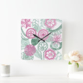 Gekritzel-Blumen Quadratische Wanduhr (Zuhause)