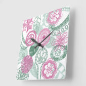 Gekritzel-Blumen Quadratische Wanduhr (Winkel)