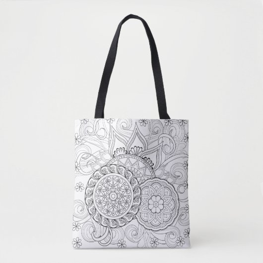 Gekritzel-Blumen und Mandalas 2 Tasche (Vorderseite)