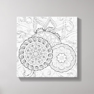 Gekritzel-Blumen und Mandalas 6 Leinwanddruck