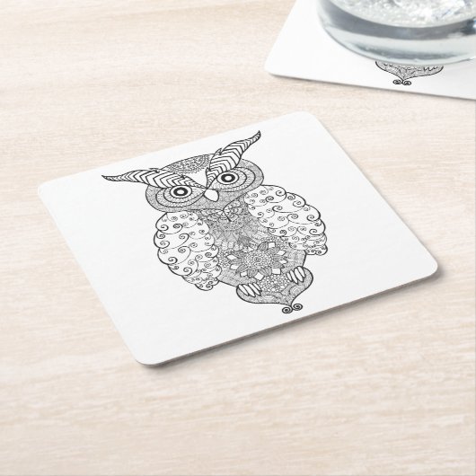 Gekritzel-Eule Rechteckiger Pappuntersetzer (angewinkelt)