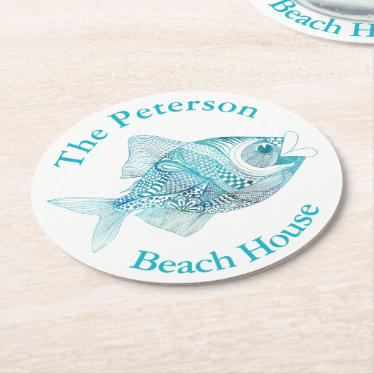 Gekritzel-Fisch-Ozean-Themed PapierUntersetzer Runder Pappuntersetzer (Angewinkelt)