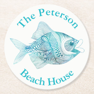 Gekritzel-Fisch-Ozean-Themed PapierUntersetzer Runder Pappuntersetzer
