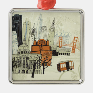 Gekritzel-San Francisco Szene Ornament Aus Metall