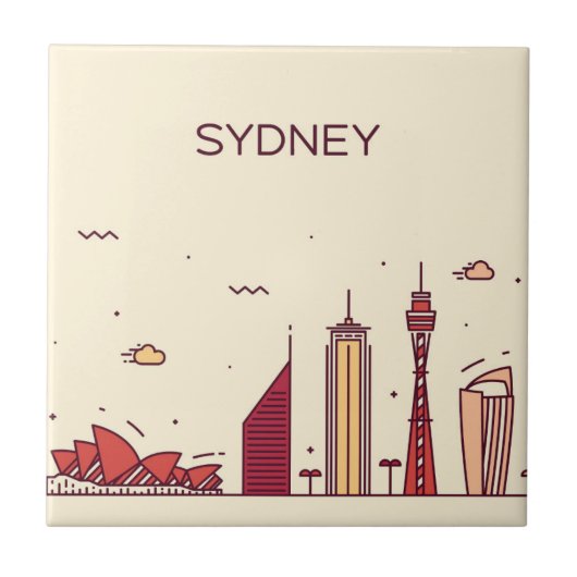 Gekritzel-Skyline Sydneys, Australien | Fliese (Vorderseite)