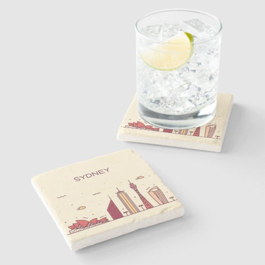 Gekritzel-Skyline Sydneys, Australien | Steinuntersetzer (Seitenansicht)