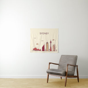 Gekritzel-Skyline Sydneys, Australien Wandteppich