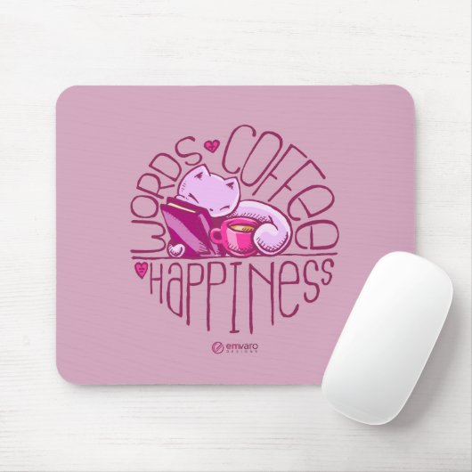 Gekritzel: Wörter. Kaffee. Glück. (Rosa) Mousepad (Mit Mouse)