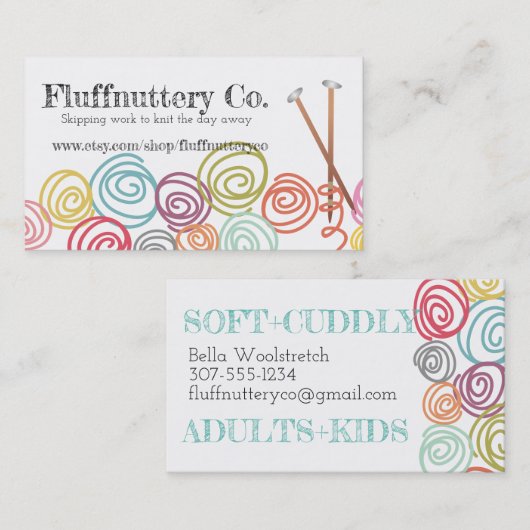 Gekritzelgarnball-Stricknadel-Visitenkarte Visitenkarte (Vorne/Hinten)
