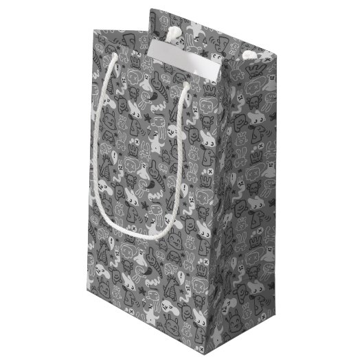 Gekritzelmusterillustration Kleine Geschenktüte (Rückseite Schrägansicht)
