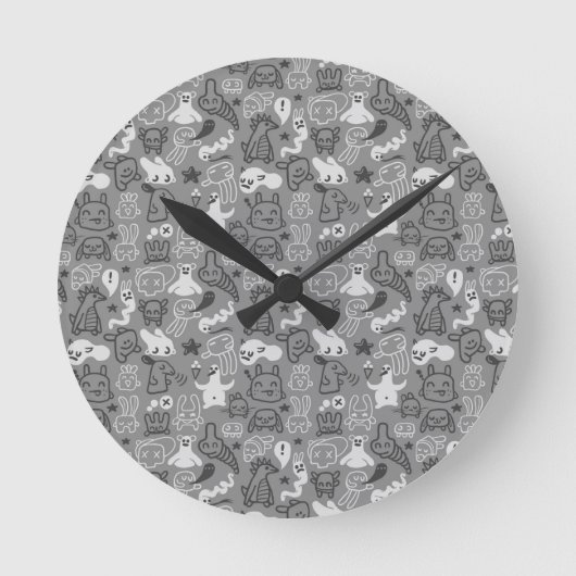 Gekritzelmusterillustration Runde Wanduhr (Vorderseite)