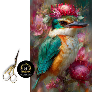 Gekrönte Australische Eisvogel-Wildblume-Decoupage Seidenpapier