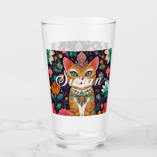 Gekrönte juwelenbesetzte Katze Glas (Vorderseite)