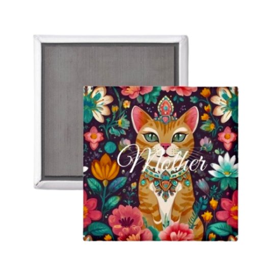 Gekrönte Katze mit Juwelen  Magnet