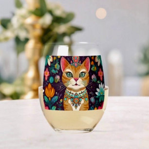 Gekrönte Katze mit Juwelen Weinglas Ohne Stiel