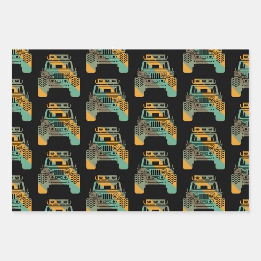 Geländegänger im Retro-Stil 4x4 Geländewagen Geschenkpapier Set (Vorderseite 2)