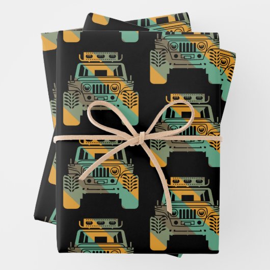 Geländegänger im Retro-Stil 4x4 Geländewagen Geschenkpapier Set (Beispiel)