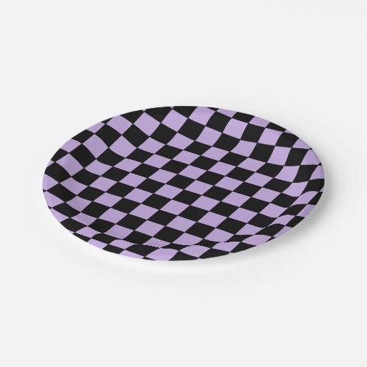 Geländerter Lavendel und Schwarz Pappteller (Schrägansicht)