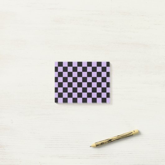 Geländerter Lavendel und Schwarz Post-it Klebezettel (Auf Schreibtisch)