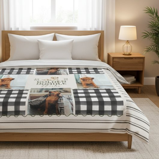 Geländertes Gingham Golden Doodle Haustier Vier Fo Fleecedecke