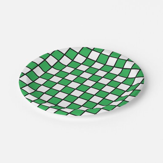 Geländertes Grün und Schwarz Pappteller (Schrägansicht)