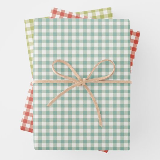 Geländertes Rotes kariertes Blau Gelb Geschenkpapier Set (Beispiel)