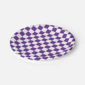 Geländertes Royal Lila und weiß Pappteller (Schrägansicht)