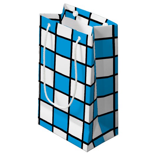 Geländertes Türkis und Schwarz Kleine Geschenktüte (Vorderseite Schrägansicht)