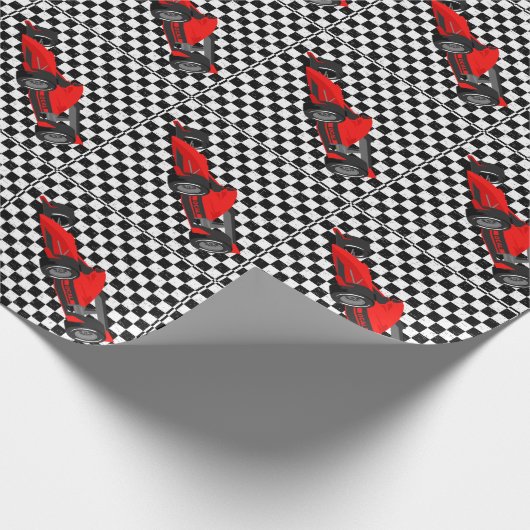 Geländetes schwarzweißes Rennauto Geschenkpapier (Ecke)