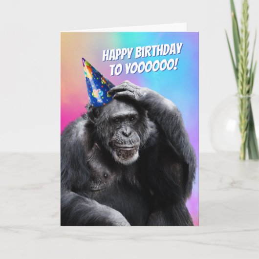 gelangweilter Chimp mit Party Hat Funny Geburtstag Karte (Vorderseite)