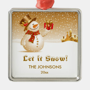 Gelassen ihm schneien! Schneemann mit Geschenk Ornament Aus Metall