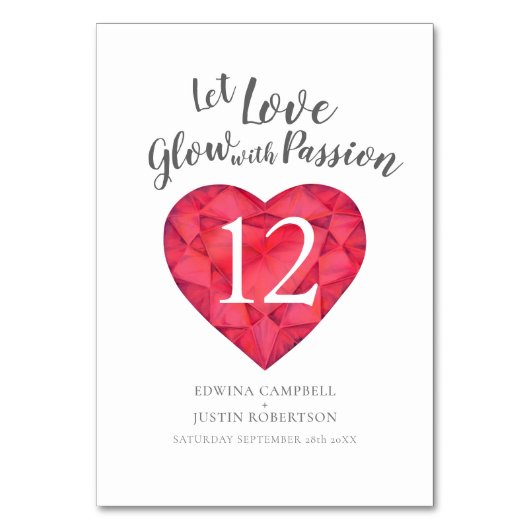 Gelassen Liebe glühen mit Leidenschaft Aquarellrot Tischnummer (Vorderseite)