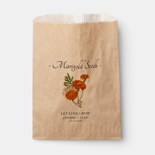 Gelassen Liebe Grow l Marigold Seeds Hochzeit Geschenktütchen (Vorderseite)