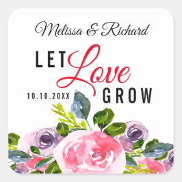 Gelassen Liebe Grow Watercolor Floral Wedding Quadratischer Aufkleber