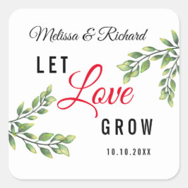 Gelassen Liebe Grow Watercolor Grüne Hochzeit Quadratischer Aufkleber