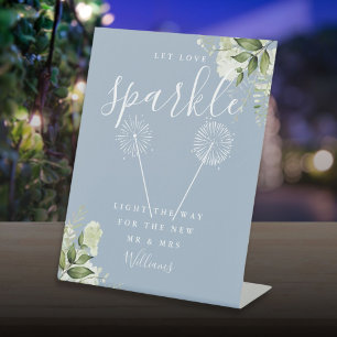 Gelassen Liebe Sparkle Floral Dusty Blue Wedding Sockelschild