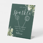 Gelassen Liebe Sparkle Floral Emerald Wedding Sockelschild (Vorderseite)