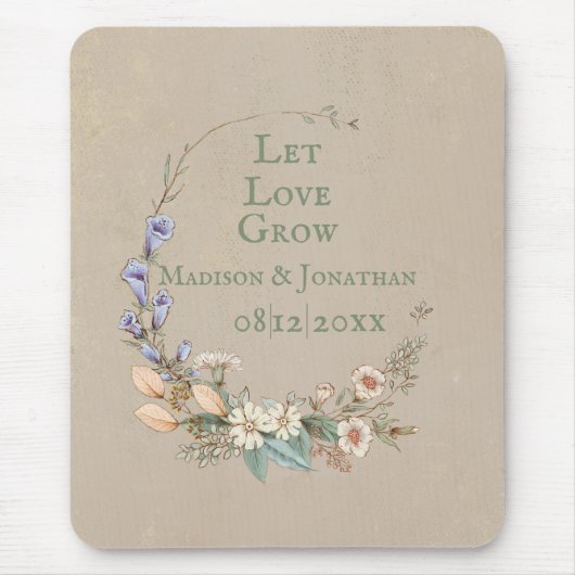 Gelassen Liebe wachsen Hochzeitsraten floralen Whi Mousepad (Vorne)