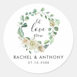 Gelassen Liebe wächst weißer Rosenkranz Aquarellfa Runder Aufkleber