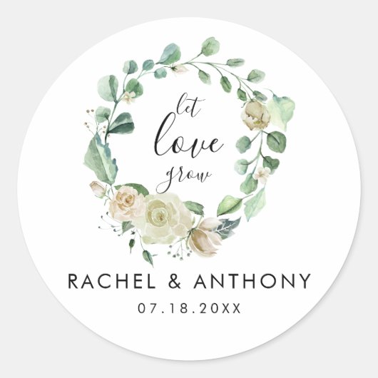 Gelassen Liebe wächst weißer Rosenkranz Aquarellfa Runder Aufkleber (Vorderseite)