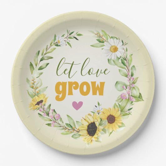 Gelassen Liebe Wildblume wachsen Sonnenblumen Brau Pappteller (Vorderseite)