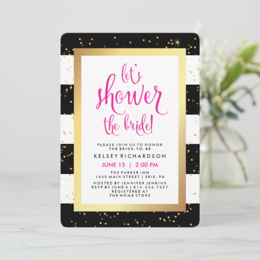 Gelassen uns die Schwarz-weiße Golddusche der Einladung (Stehend Vorderseite)