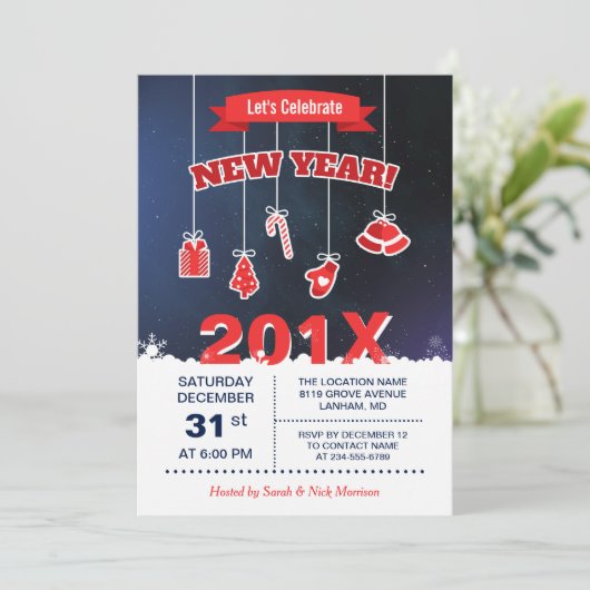 Gelassen uns feiern Sie das neues Einladung (Stehend Vorderseite)