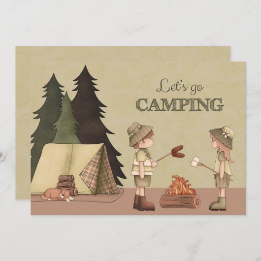 Gelassen uns geht Camping - Camper, Lagerfeuer, Einladung (Vorne/Hinten)