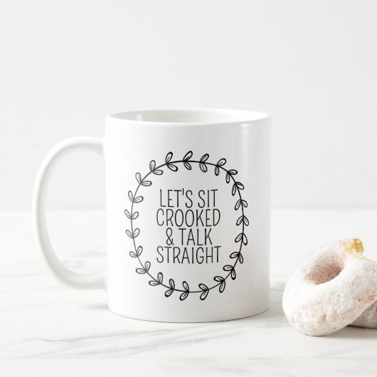 Gelassen uns sitzen Sie gekrümmte u. Kaffeetasse (Mit Donut)